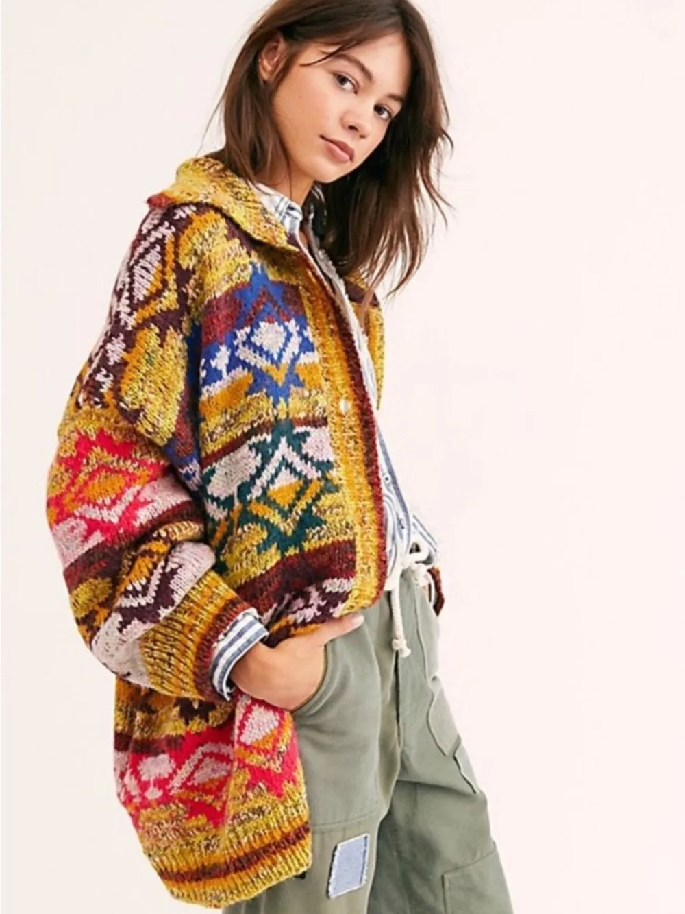 FREE PEOPLE ISLE OF SKYE SWEATER COAT NORDIC WOOL ALPACA CARDIGAN SIZE XS/S